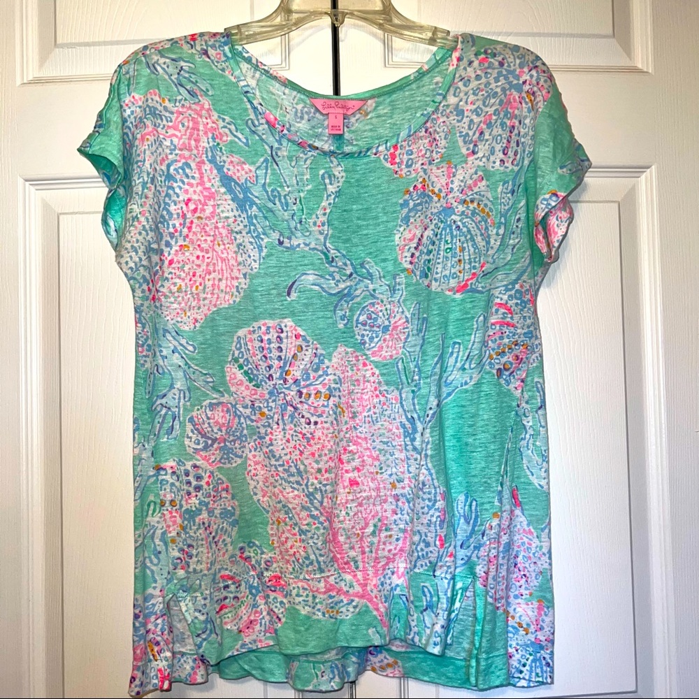 Lilly Pulitzer Mikela Linen Top - Minty Fresh Fansea Print